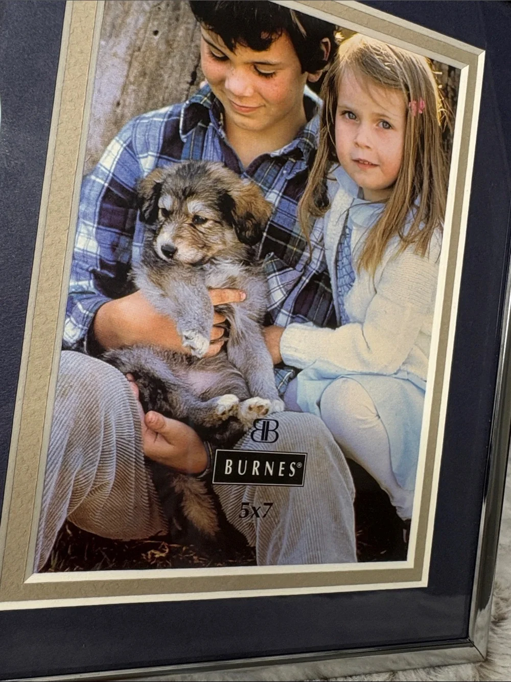 Burnes Silver-Tone 5x7 Photo Frame with Navy Mat